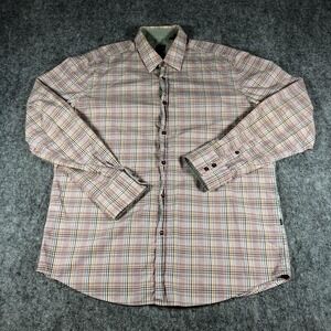 BOSS Hugo Boss Mens‎ XL Pink Plaid Long Sleeve Regular Fit Button Front Shirt
